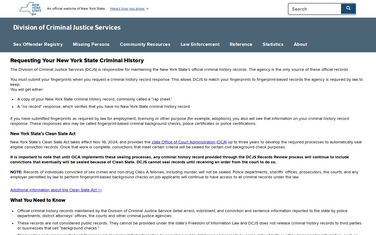 Schuyler County criminal history DCJS personal record review instructions