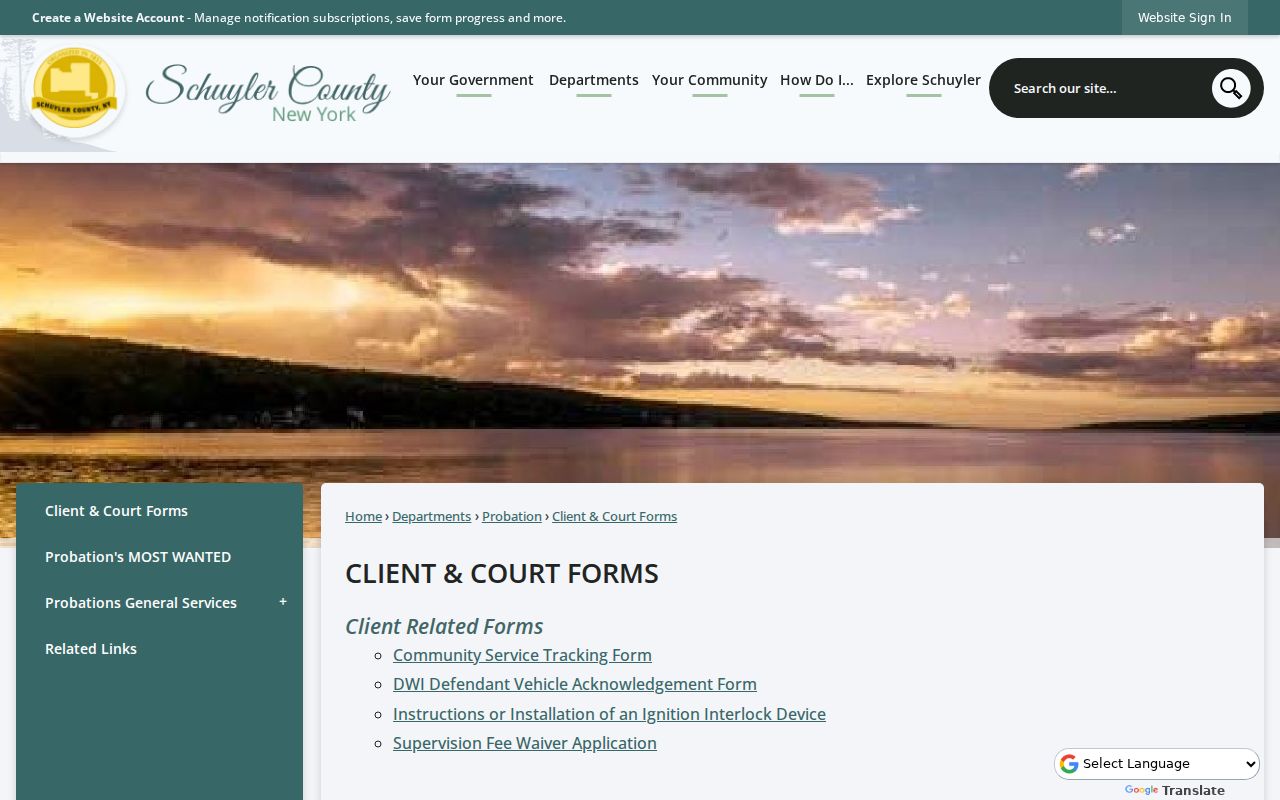 Schuyler County criminal records and probation court forms