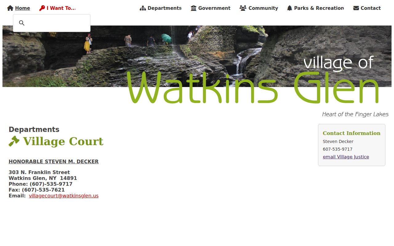 Watkins Glen criminal case records Village Court contact and calendar